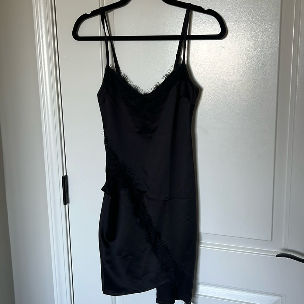 ASOS Satin Lace Trim Black Dress